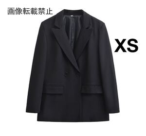 black vintage ヴィンテージ レトロ ダブル テーラードジャケット ブレザー アウター XSサイズ レディース★ZARA 好きな方に★秋新作 新品