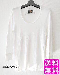 送料無料【数量限定】【中古】ALMAVIVA 八分袖カットソー WHITE ホワイト 白 サイズ40 シンプル 無地