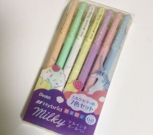 廃番 限定 Pentel Gel Inky Ballpen Hybrid Milkky ぺんてる ゲルインキ ボールペン ハイブリッド ミルキー　7色セット