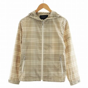 バーバリーゴルフ BURBERRY GOLF ゴルフウェア ジップパーカー ジャンパー フード付き チェック柄 ロゴ ナイロン M ベージュ /AQ