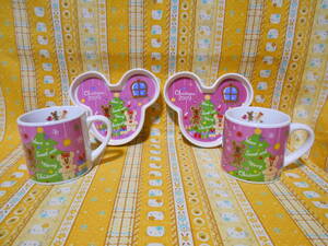 ♪ディズニー美品東京ディズニーリゾートクリスマス2009陶器製ミッキーマウス型プレート皿＆カップペアセットミッキーマウス＆ミニーマウス