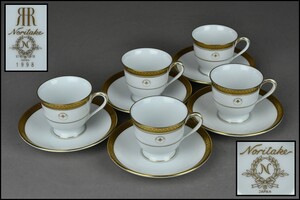 ノリタケ【Noritake】金彩 カップ&ソーサー 五客 デミタス ティーカップ【ド-51226