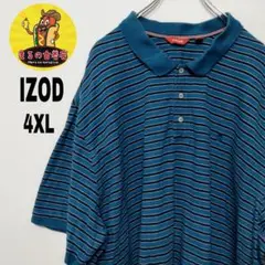 usa古着 IZOD 半袖ポロシャツ　4XL ターコイズブルー　ボーダー