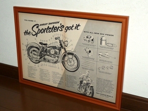 cf 1957年 USA 洋書雑誌広告 額装品 Harley Davidson XL Sportster ハーレーダビッドソン スポーツスター (A3) / 検索 ガレージ 店舗 看板