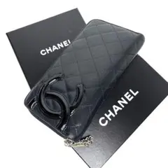 美品 CHANEL シャネル カンボン マトラッセ ラウンドファスナー 長財布