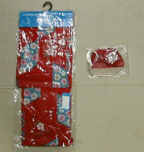 ■タグ付新品:赤地に花柄の浴衣 巾着付き 身長155-165cm　　 DmR19