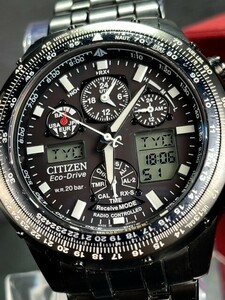 超美品 シチズン プロマスター CITIZEN PROMASTER スカイナビホーク エコドライブ ソーラー電波 腕時計 PMV65-2242 クロノグラフ チタン