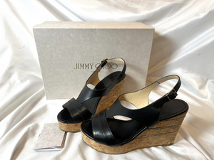 11374-3-UF10- JIMMY CHOO ジミーチュウ - オープントゥ ウェッジソールパンプス ブラック 黒 - 23.5cm