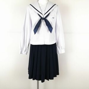 1円 セーラー服 スカート スカーフ 上下3点セット 大きいサイズ 中間服 青1本線 女子 学生服 兵庫加古川北高校 白 中古 ランクC NA8620