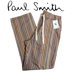 新品 ポールスミス Paul Smith ロングパンツ LL マルチストライプ ラウンジウェア レッド ブランドロゴ メンズ 春 秋 冬