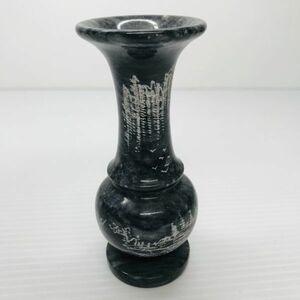 D【一輪挿】瓶 花瓶 花器 花入れ 華道具 石 彫刻 黒系 石製 昭和レトロ アンティーク ヴィンテージ インテリア雑貨 検/大理石 天然石