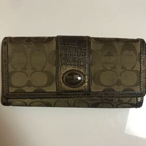 COACH 二つ折り長財布　ブラウン シグネチャー　キャンバス　レザー レディース　ブランド　コーチ 二つ折り　長財布 ロングウォレット