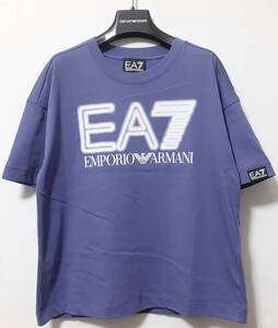 [新品] 10A(10歳) EA7 / ARMANI JUNIOR　ラバー素材のビッグロゴ入り【半袖Tシャツ】◆2024年春夏モデル　男の子用 140cm　◆色：紫系