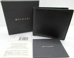 R573 美品 BVLGARI ブルガリ クラシコ 20253 二つ折り財布 ウォレット オールレザー 黒 ブラック レディース