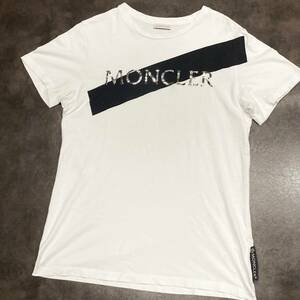 美品！MONCLER【デカロゴ】送料込 半袖TシャツS-M 確実正規品【ラメ】裾ロゴ 白 ホワイト モンクレール/ロンT スウェット ブルゾン メンズ