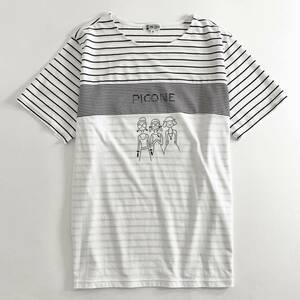 Hf4 《美品》 PICONE ピッコーネ Tシャツ 半袖 クルーネック ボーダー柄 ビジュー ロゴ 身幅ゆったり◎ 40 Lサイズ相当 レディース 女性服