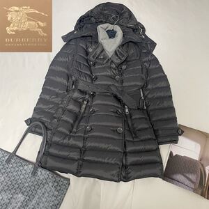 ◆美品◆バーバリー◆BURBERRY Mサイズ/38相当 2wayメガチェックトリム☆トレンチデザインベルテッドダウンコート グレー 通勤 フォーマル