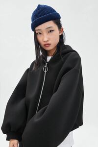 ZARA ザラ　ブルゾン　フード　パーカー　オーバーサイズ　ブラック　ファスナー　L