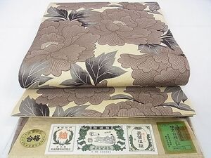 平和屋本店◆極上　結城紬　全通柄袋帯　牡丹　証紙付き　逸品　未使用　DZAA0917kh4