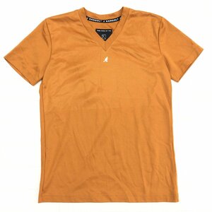 AKM×KANGOL エイケイエム×カンゴール プリントデザイン Tシャツ S相当 キャメル 半袖 Ｖネック メンズ 紳士
