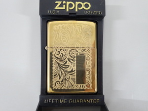 新品 未使用 1994年製 ZIPPO ジッポ SOLID BRASS ソリッドブラス アラベスク 唐草 両面加工 REG VENETIAN ベネチアン ゴールド 金 ライター