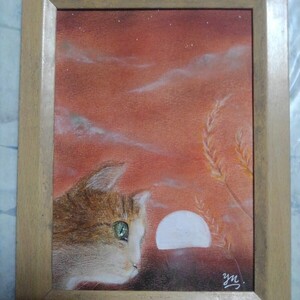 【匿名配送】絵画　「夕刻」　2Lサイズ額つき。