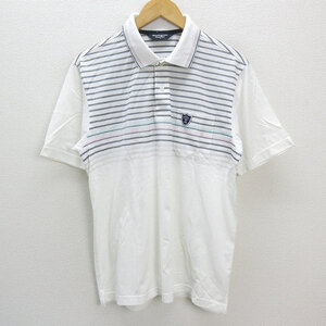 y■マンシング/MUNSINGWEARマルチボーダー半袖ポロ/ゴルフシャツ■白【メンズL】MENS/GOLF/87