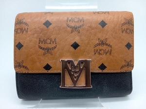 MCM 三つ折り財布 コンパクトウォレット ブラウン×ブラック エムシーエム