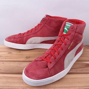 z5819 プーマ スウェード ミッド US10.5 28.5cm/赤 レッド 灰 グレー系 スエード PUMA SUEDE MID 21 メンズ スニーカー 中古