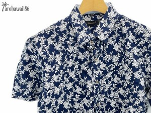 arohawaii86◆AH-5072 M【Fine botanical/ネイビー系】半袖シャツ/夏/ヴィンテージ/アロハシャツ/柄シャツ☆1スタ☆１円スタート☆