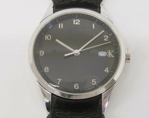 ♪hayy1742-3 183再 Calvin Klein カルバンクライン K22221 黒文字盤 QZ デイト メンズウォッチ 腕時計 腕周り約17cm 稼働