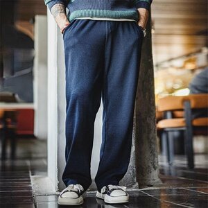 XL ネイビー イージーパンツ スウェットパンツ ワッフル ストレッチパンツ メンズ ゴムウェスト カジュアルパンツ 秋服 冬服 20代 30代 4