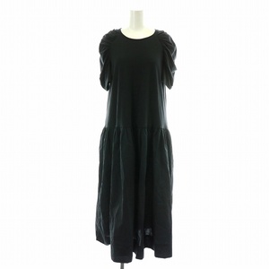 マーレット Merlette アーケインドレス ARCANE DRESS ワンピース ロング ミモレ フレア ギャザー 半袖 切替 XS 黒 ブラック 3910300145