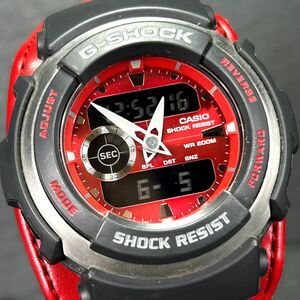 美品 CASIO カシオ G-SHOCK ジーショック G-SPIKE ジースパイク G-300L-4AV 腕時計 クオーツ アナデジ 多機能 レッド レザー 動作確認済み