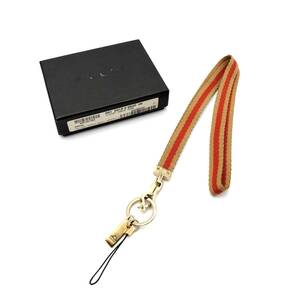 【1000円スタート】GUCCI　グッチ　ストラップ　ネックストラップ　ゴールド　ストライプ　キーリング　ブランドアクセサリー　1B-009