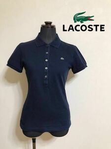 LACOSTE ラコステ レディース 鹿の子 ポロシャツ トップス サイズ40 半袖 ネイビー ファブリカ 日本製 PF169E