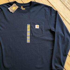 新品 carhartt カーハート Tシャツ 長袖 メンズ Lサイズ ネイビー ロンT ポケット 無地 ワーク アメカジ タグ付き未使用品 T2067