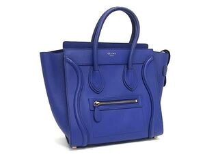 1円 ■美品■ CELINE セリーヌ ラゲージ マイクロショッパー レザー ハンドバッグ トートバッグ レディース ブルー系 EA2534