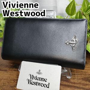 Vivienne Westwood 長財布 ブラック オーブ メタル ヴィヴィアンウエストウッド 財布 黒 ロゴ サフィアーノレザー 女性 レディース 