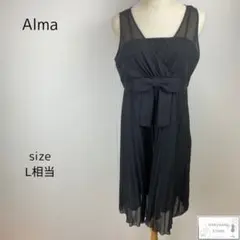 美品 Alma アルマ ワンピース ひざ丈 ブラックフォーマル リボン付き