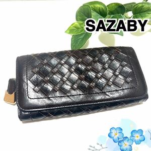 【美品】SAZABY サザビー 長財布 イントレチャート ダークブラウン レザー