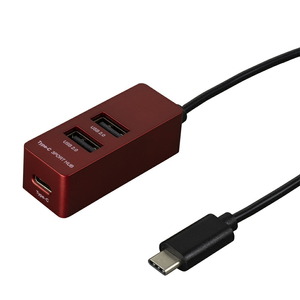 （まとめ買い）ナカバヤシ コンパクトな縦挿し Type-C USB2.0 3ポートハブ レッド UH-C2463R 〔3個セット〕