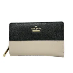 Kate spade(ケイトスペード) 2つ折り財布美品  - PXRU5844 アイボリー×黒 ラウンドファスナー レザー