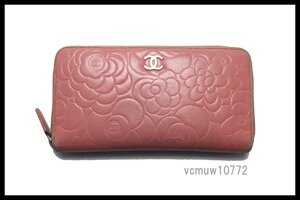 希少美中古■CHANEL 15番台 カメリア レザー ラウンドファスナー 長財布 シャネル■1031oo17300