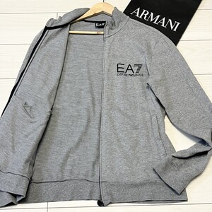 未使用級/XLサイズ●エンポリオアルマーニ ARMANI EA7 メンズ ジャージ ジップアップ トラックジャケット 胸ロゴ 刻印ジップ グレー