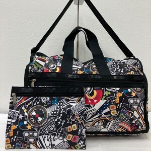 □41−1180 LeSportsac レスポートサック レディース ボストンバッグ 2way ショルダーバッグ ハンドバッグ 黒系 ブラック系 旅行 軽量