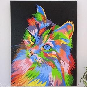 ドットアート 70cm × 90cm 猫 ネコ ねこ モダンアート 手描き 絵画 アートパネル バリ絵画 新築祝い プレゼント