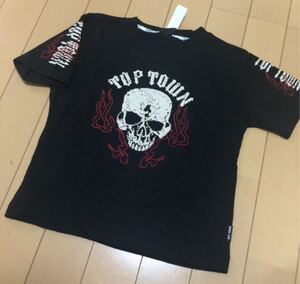 新品　激渋！　前後ドクロ　炎刺繍　半袖Tシャツ　　100 龍プリント　ブラック