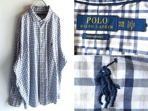 スーパービッグサイズ POLO RALPH LAUREN ラルフローレン ポロポニーロゴ刺繍 ストレッチ チェックシャツ 4XB 4TG ネイビー グレー 白 特大