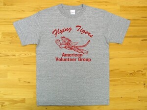 フライング・タイガース 杢グレー 5.6oz 半袖Tシャツ 赤 XL ミリタリー AVG Flying Tigers U.S. AIR FORCE